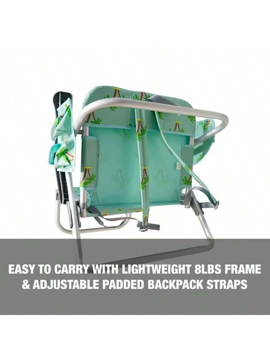 Silla de Playa Reclinable de Aluminio - 8 Posiciones Ajustables, Bolsa Nevera Desmontable, Bolsillos Laterales, Soporte de hasta 113 kg