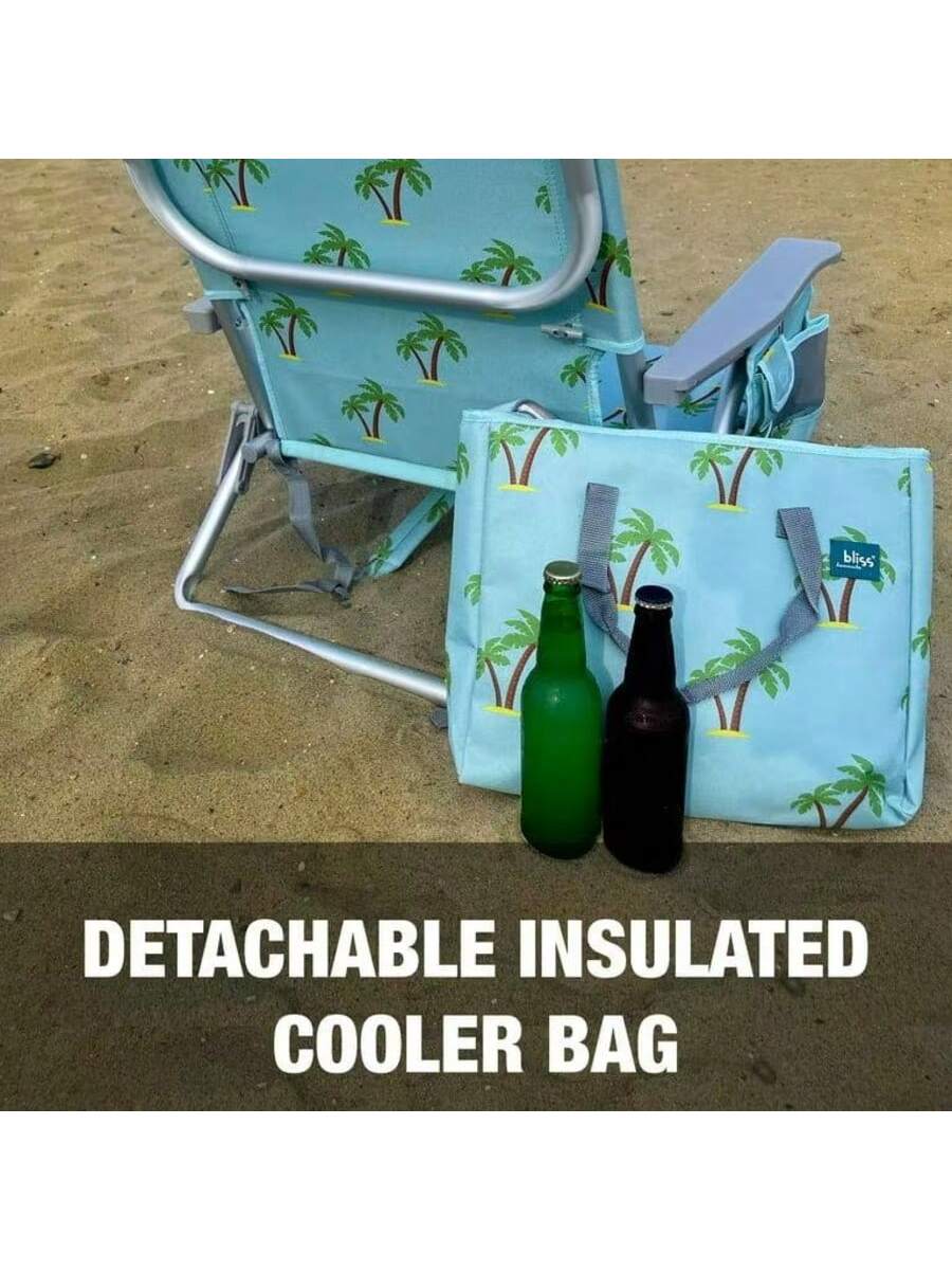 Silla de Playa Reclinable de Aluminio - 8 Posiciones Ajustables, Bolsa Nevera Desmontable, Bolsillos Laterales, Soporte de hasta 113 kg