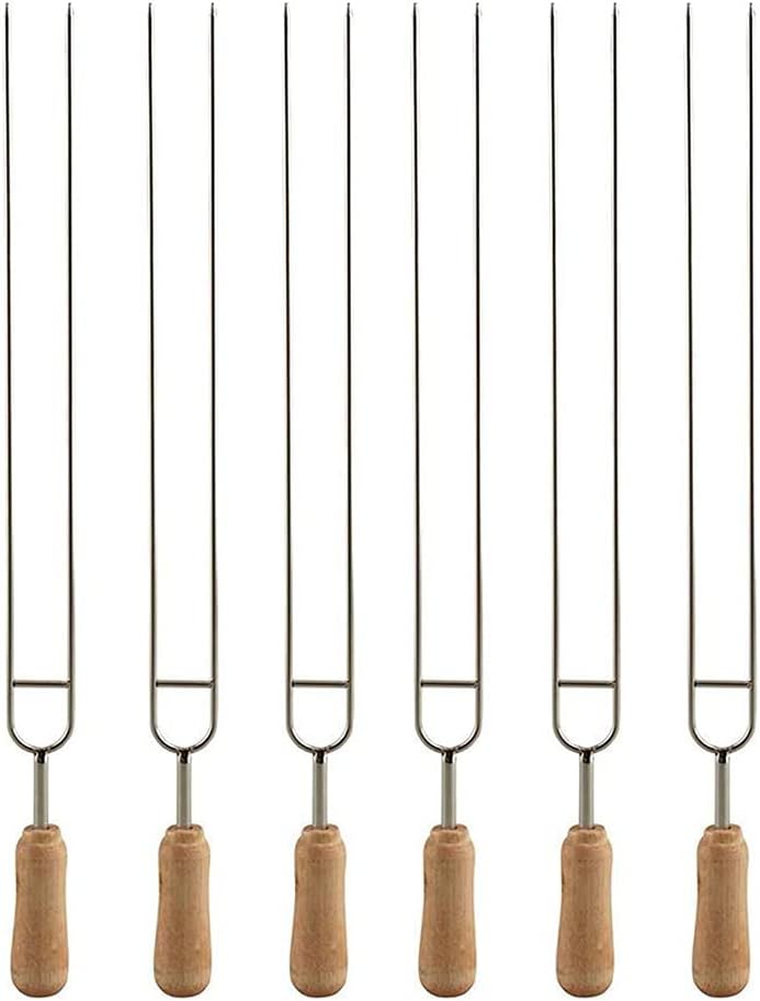 Pinchos para Barbacoa en Forma de U – Set de 6 de Acero Inoxidable con Mango de Madera