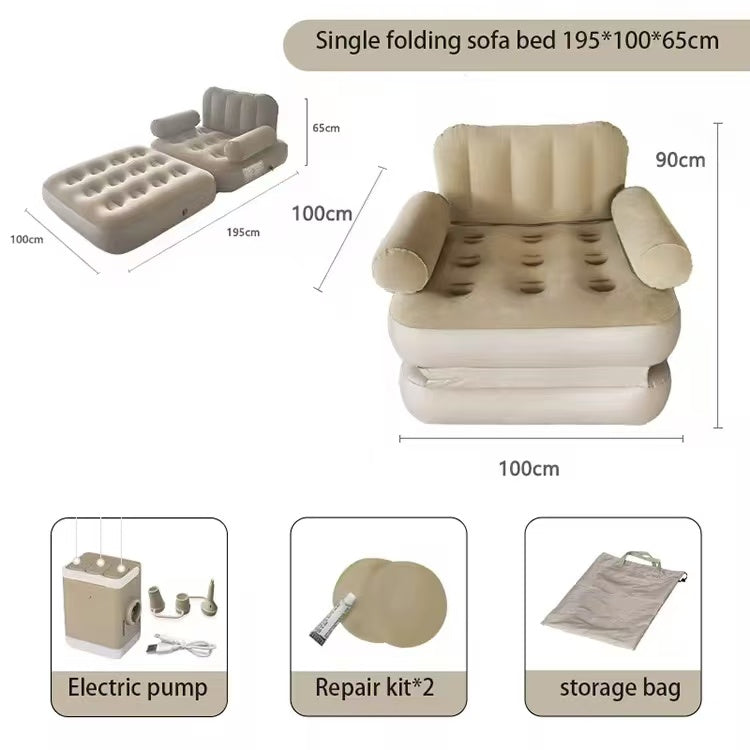 FENGSEN Sofá Cama Hinchable Plegable Individual 195*100*65 cm con Bomba Eléctrica – Ideal para Camping y Hogar