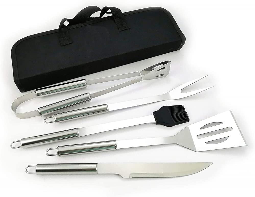 Herramientas para Barbacoa de Acero Inoxidable – Set de 5 Piezas con Bolsa de Transporte