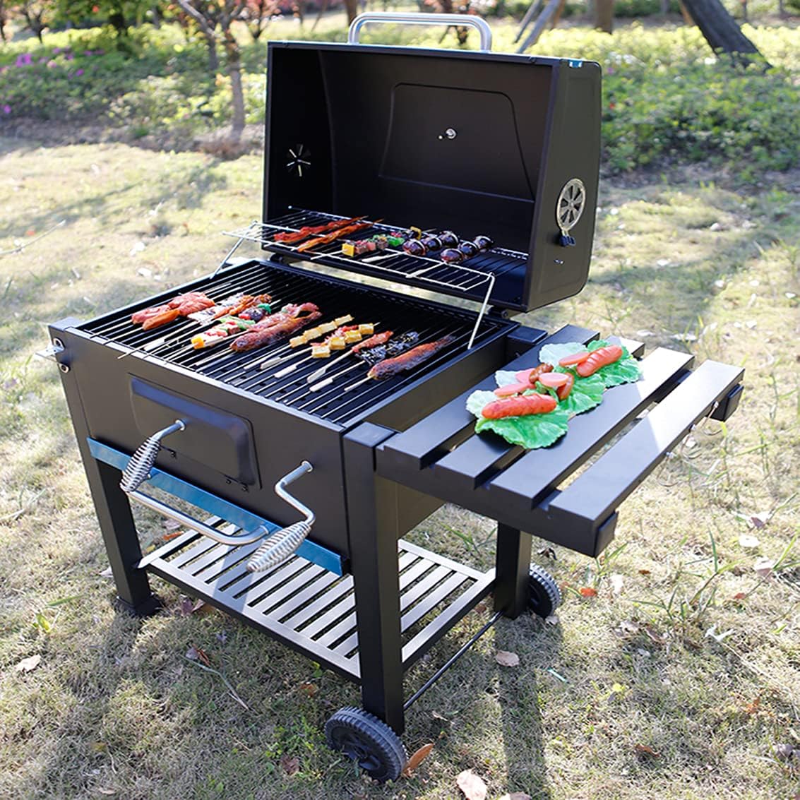 Barbacoa de carbón vegetal para jardín con estante regulable - Perfecto para compartir