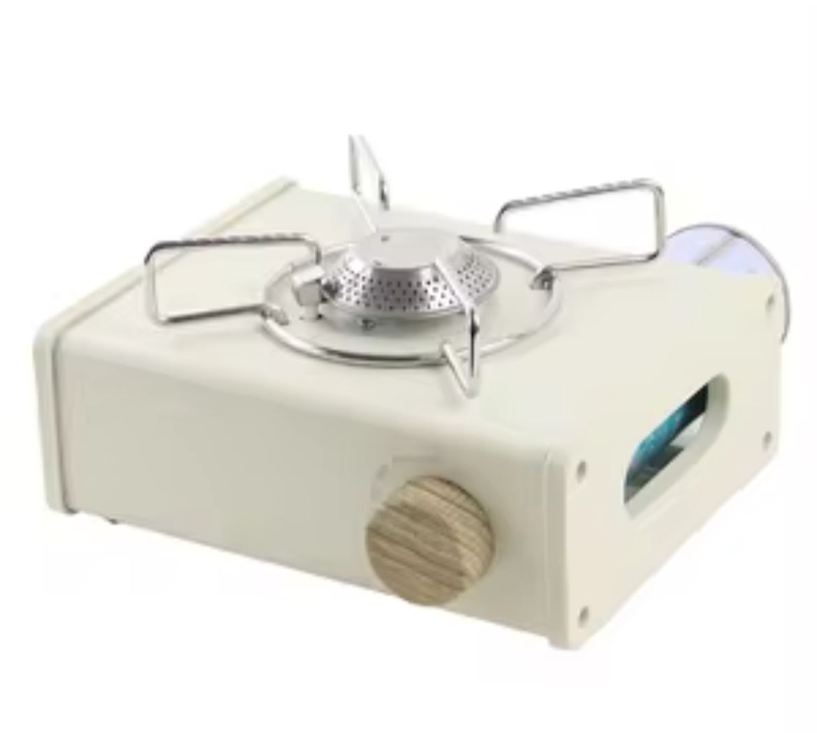 🔥 Hornillo de Gas Portátil Beige con Detalle en Madera