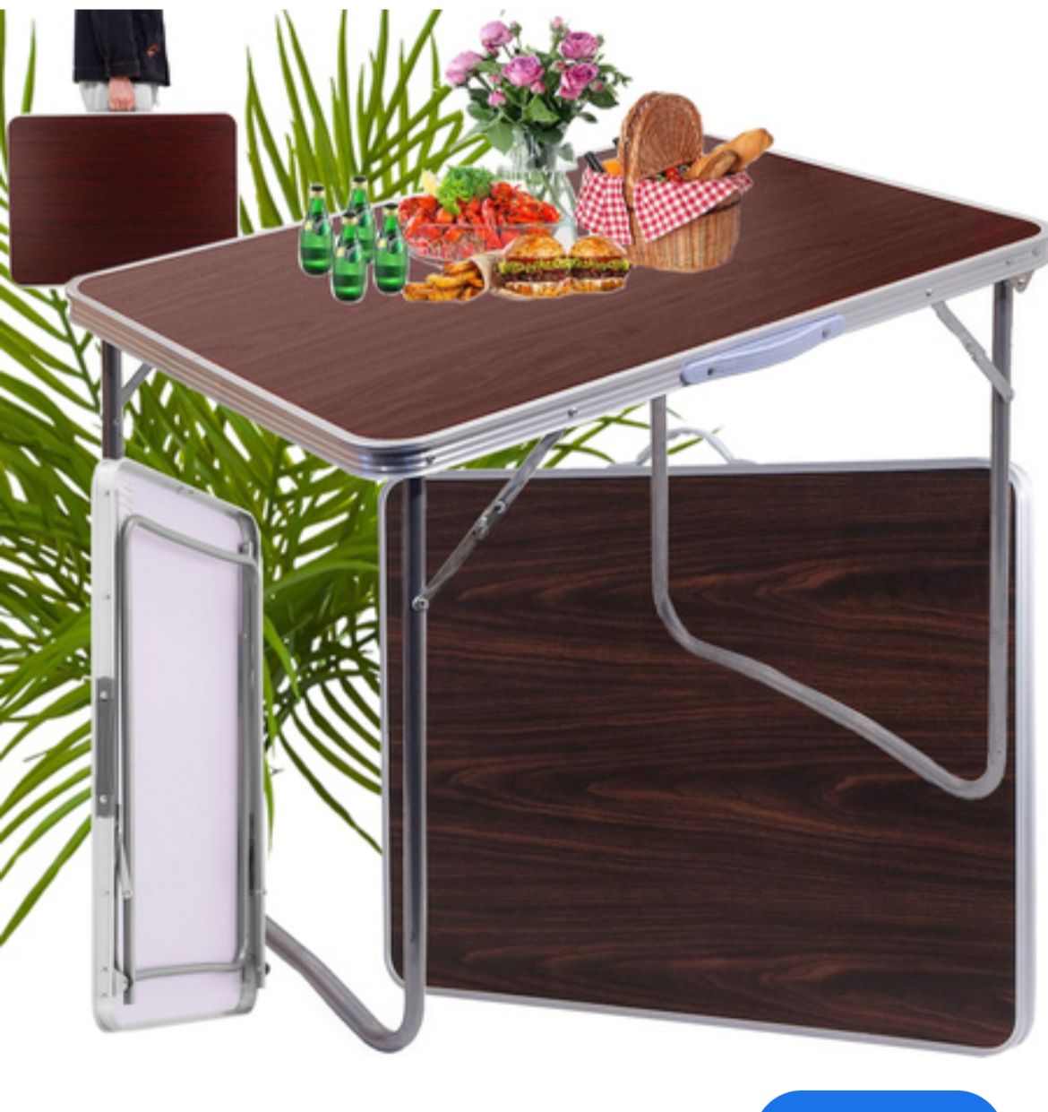 🪑 Mesa Plegable Marrón con Asa de Transporte