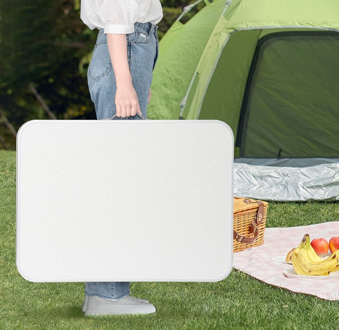 🪑 Mesa Plegable Blanca con Asa de Transporte