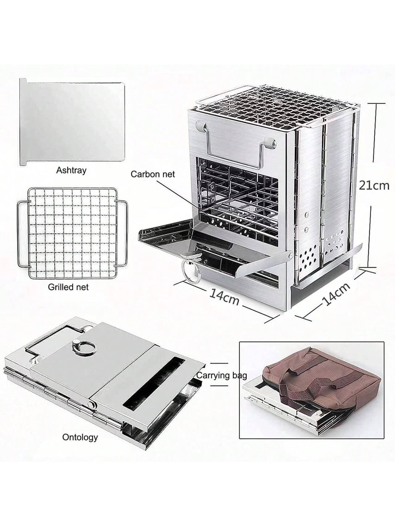 Estufa de Acero Inoxidable Plegable para Camping - Mini Parrilla Portátil 3 en 1 para Cocinar, Hervir Agua y Barbacoas - Estufa de Leña Compacta para Exteriores y Senderismo