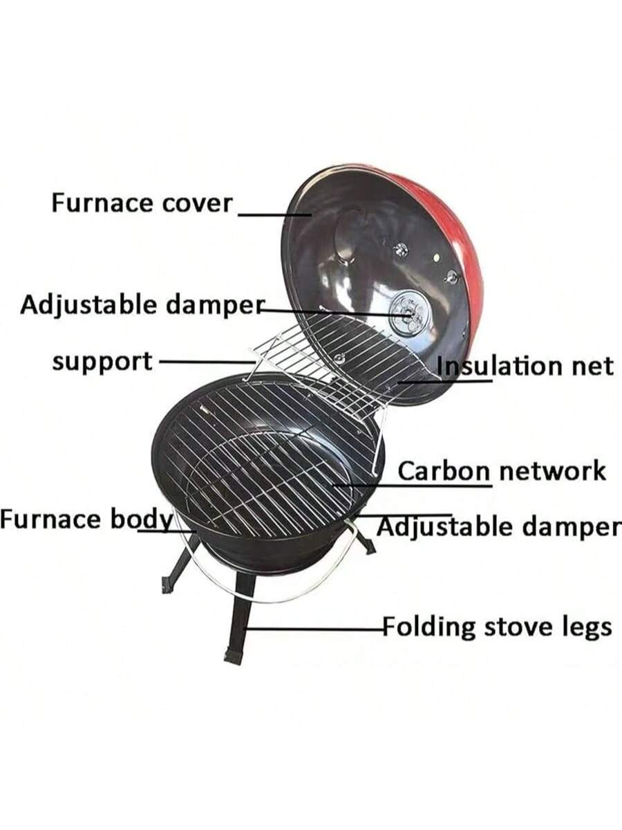 Parrilla de Carbón Portátil con Tapa – Barbacoa de Mano Plegable para Camping, Jardín y Picnic – Horno BBQ Compacto para Exterior