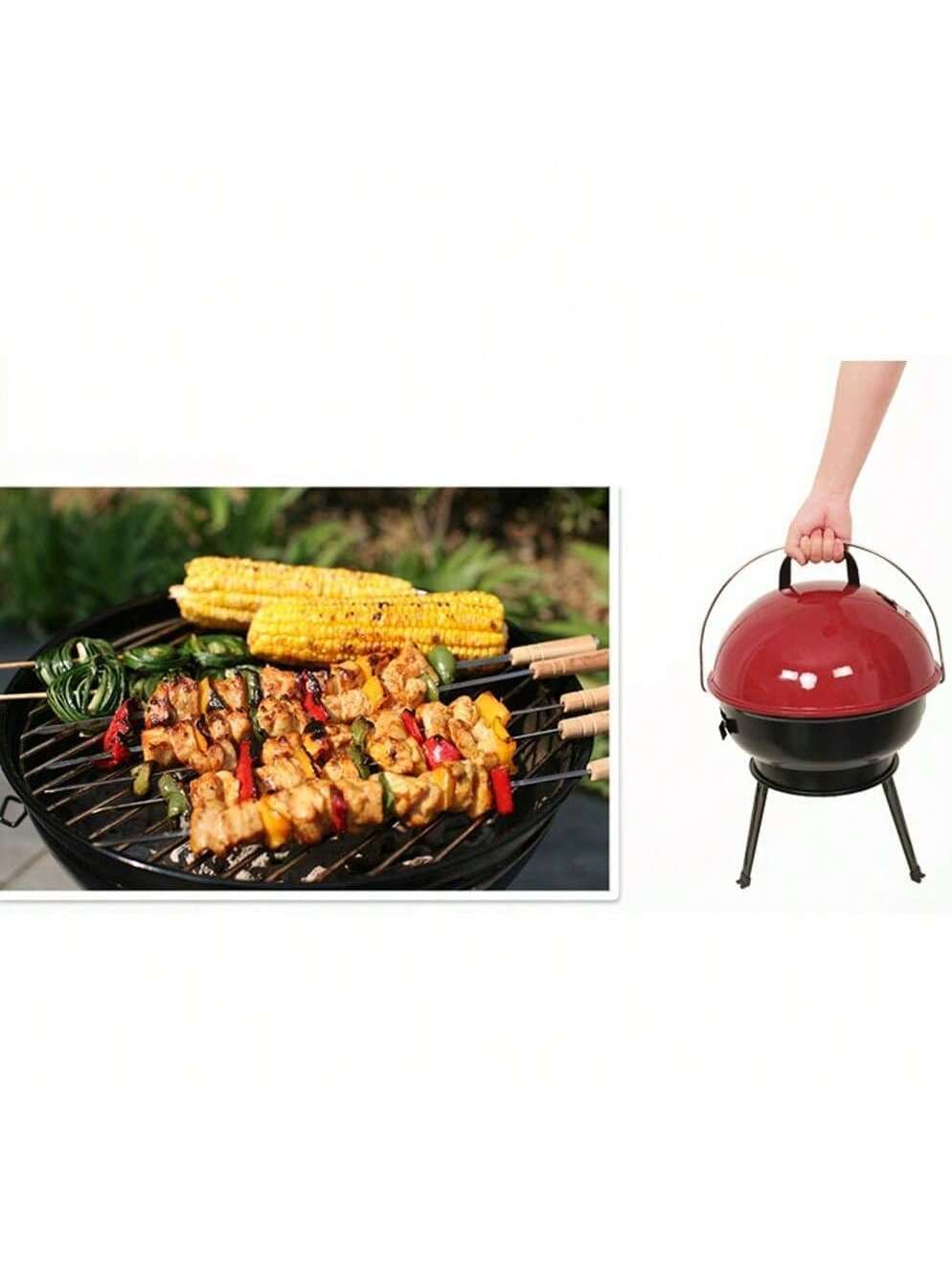 Parrilla de Carbón Portátil con Tapa – Barbacoa de Mano Plegable para Camping, Jardín y Picnic – Horno BBQ Compacto para Exterior