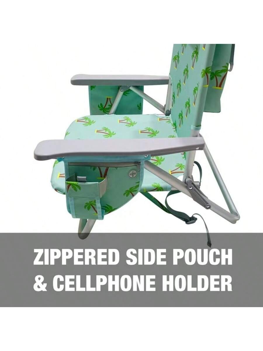 Silla de Playa Reclinable de Aluminio - 8 Posiciones Ajustables, Bolsa Nevera Desmontable, Bolsillos Laterales, Soporte de hasta 113 kg