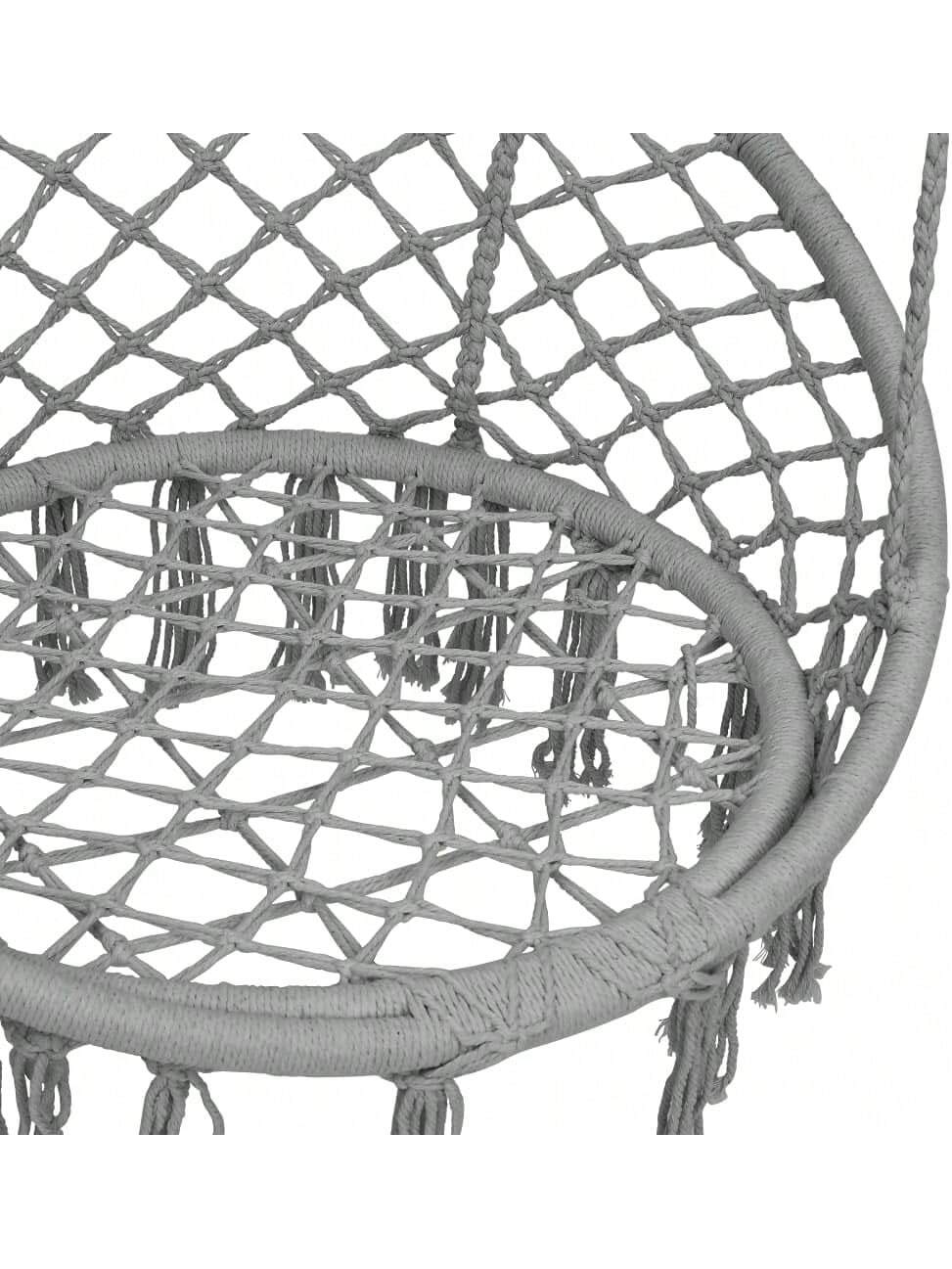 Silla Colgante de Macramé para Interior y Exterior – Hamaca de Algodón Tejido con Aro Metálico Reforzado, Estilo Bohemio, Respaldo Alto, 80cm de Diámetro, Ideal para Jardín, Balcón o Terraza