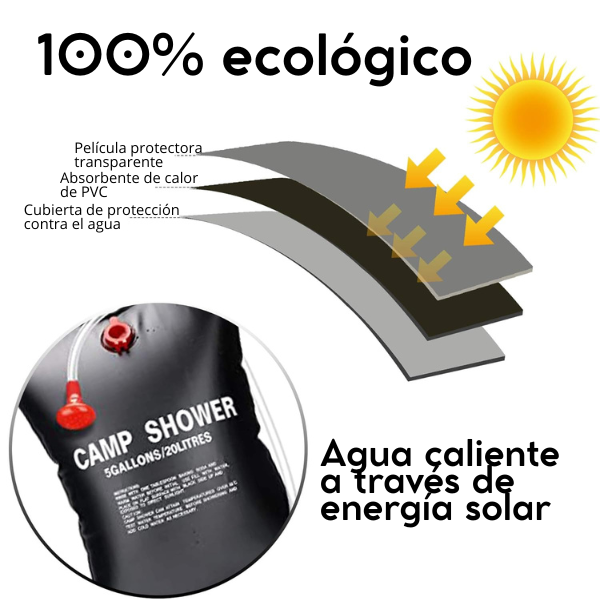 Bolsa de Ducha Solar 25 L – Plegable y Portátil para Camping