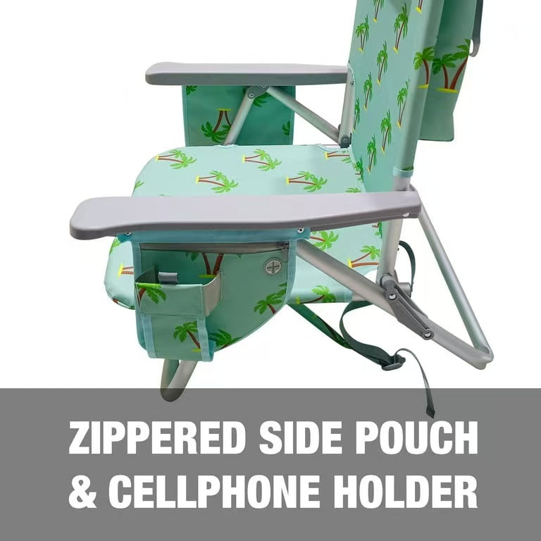 Silla de Playa Reclinable de Aluminio - 8 Posiciones Ajustables, Bolsa Nevera Desmontable, Bolsillos Laterales, Soporte de hasta 113 kg