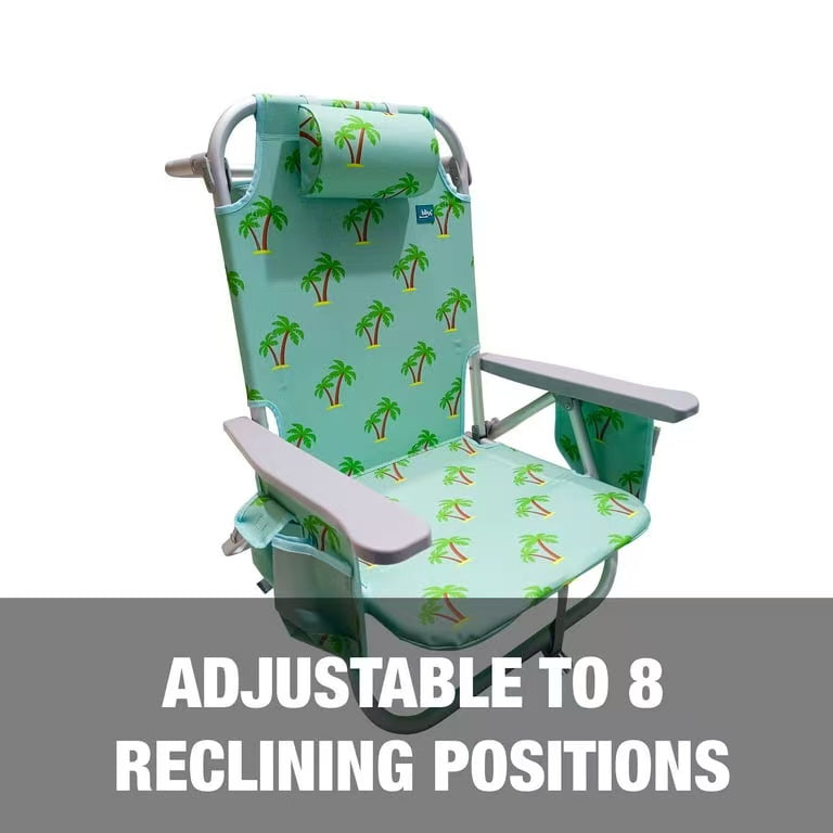 Silla de Playa Reclinable de Aluminio - 8 Posiciones Ajustables, Bolsa Nevera Desmontable, Bolsillos Laterales, Soporte de hasta 113 kg