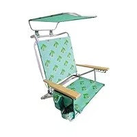 Silla de Playa Reclinable con 5 Posiciones y Toldo – Silla Plegable de Aluminio con Reposabrazos de Madera, Porta Vasos y Bolsa de Almacenamiento, Ideal para Camping y Jardín