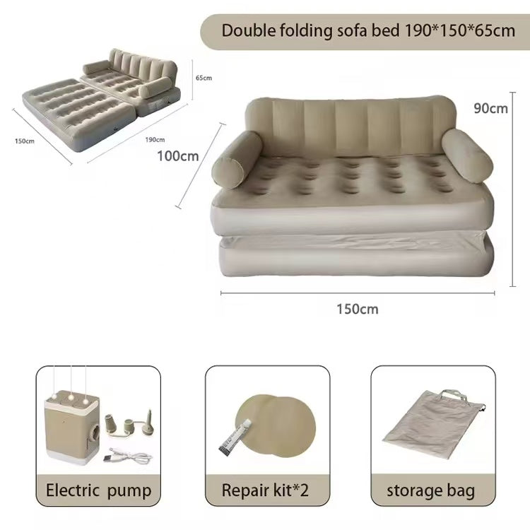 FENGSEN Sofá Cama Inflable Plegable Doble 190*150*65 cm con Bomba Eléctrica – Ideal para Hogar y Camping