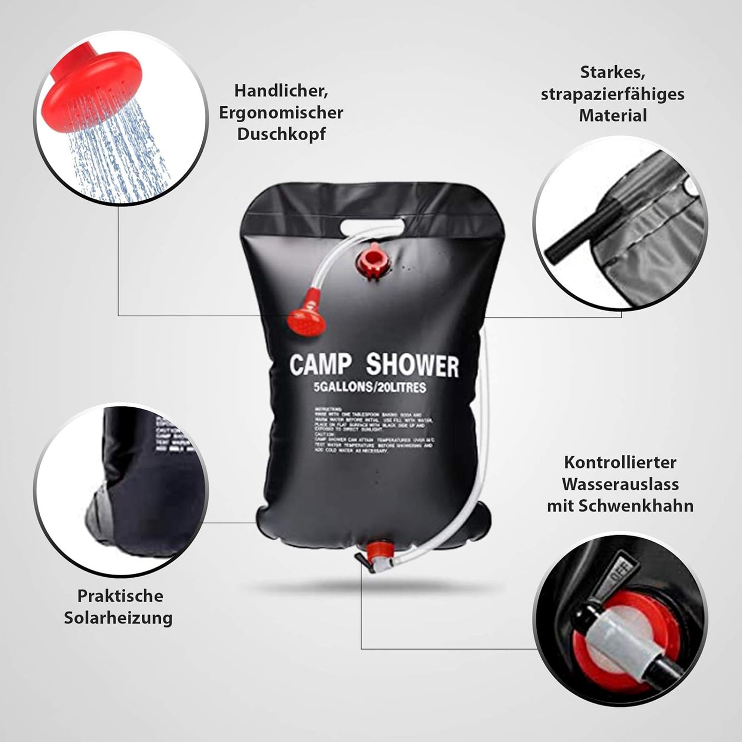 Bolsa de Ducha Solar 25 L – Plegable y Portátil para Camping