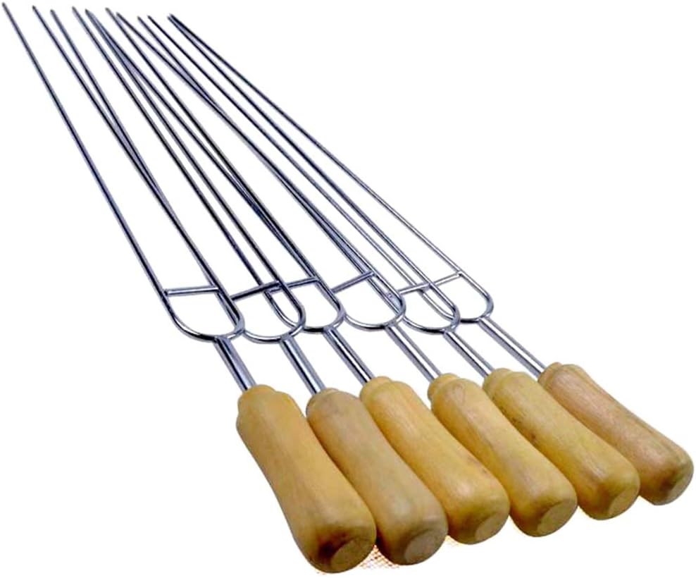 Pinchos para Barbacoa en Forma de U – Set de 6 de Acero Inoxidable con Mango de Madera