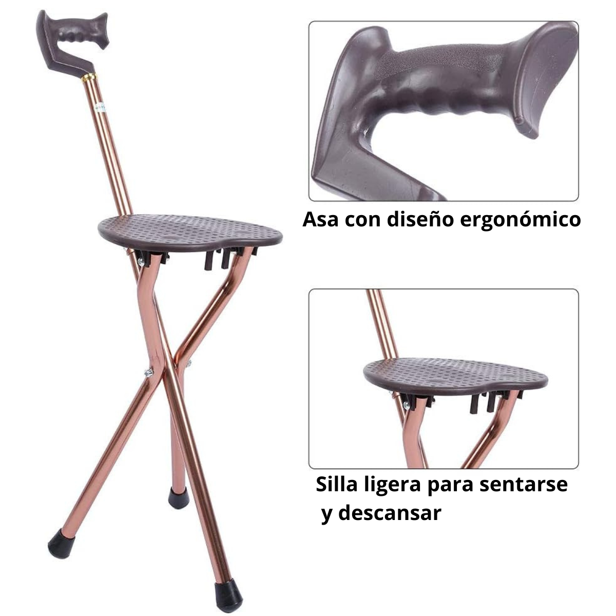 Asiento plegable con bastón: ligero, estable y perfecto para caminar, viajar o descansar en cualquier parte