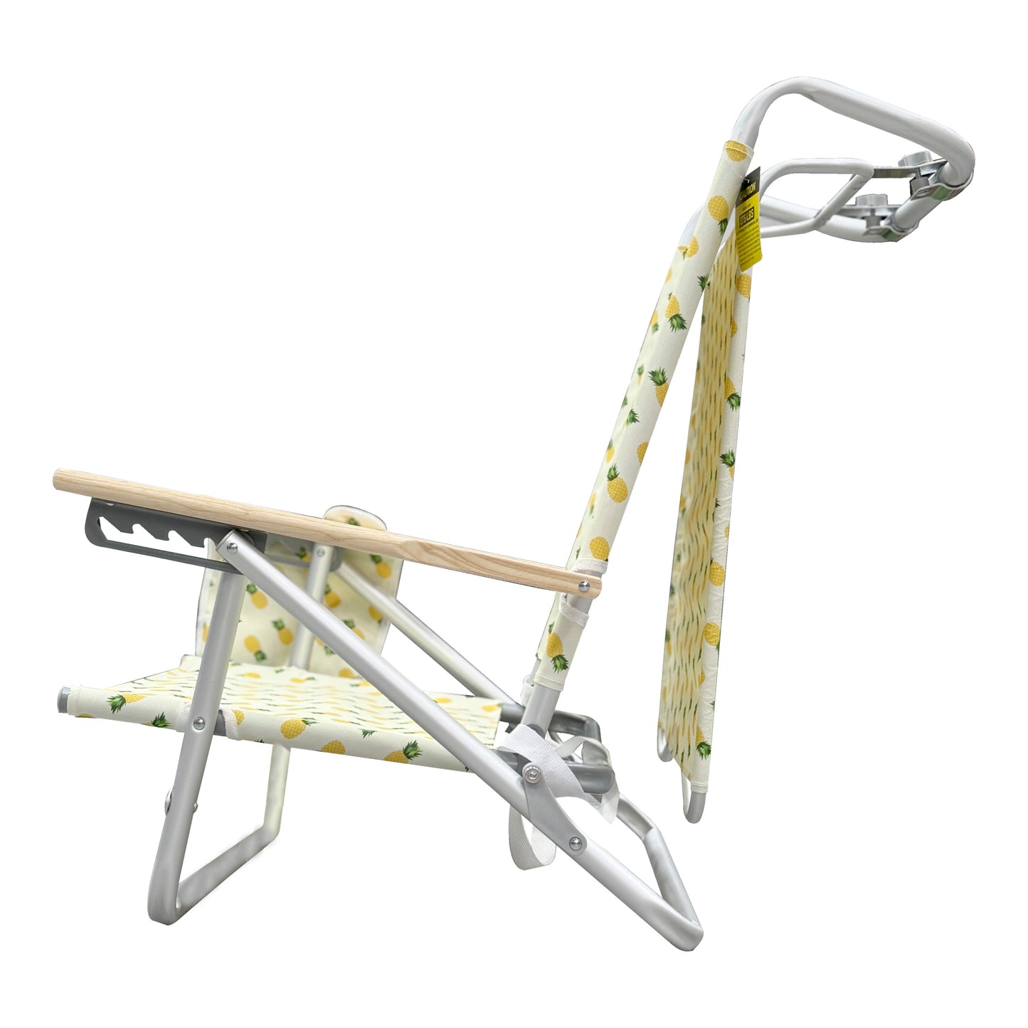 Silla de Playa Reclinable con 5 Posiciones y Toldo – Silla Plegable de Aluminio con Reposabrazos de Madera, Porta Vasos y Bolsa de Almacenamiento, Ideal para Camping y Jardín