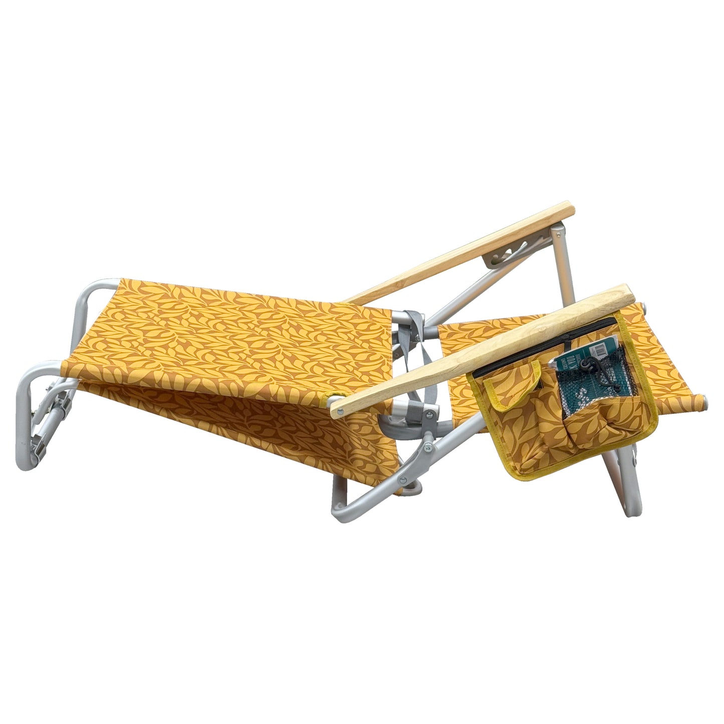Silla de Playa Reclinable con 5 Posiciones y Toldo – Silla Plegable de Aluminio con Reposabrazos de Madera, Porta Vasos y Bolsa de Almacenamiento, Ideal para Camping y Jardín
