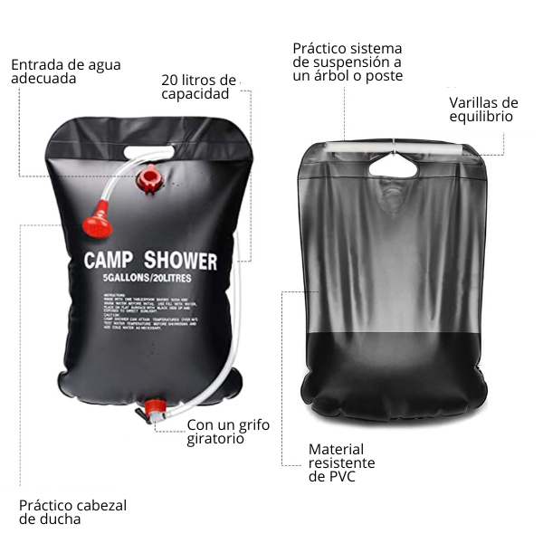 Bolsa de Ducha Solar 25 L – Plegable y Portátil para Camping