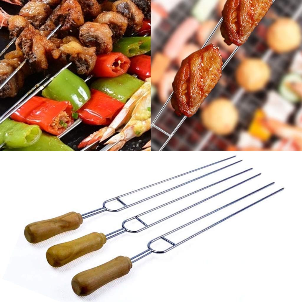 Pinchos para Barbacoa en Forma de U – Set de 6 de Acero Inoxidable con Mango de Madera
