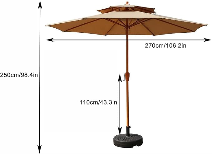 FENGSEN Sombrilla Playa Doble Techo con Manivela para Jardín y Terraza