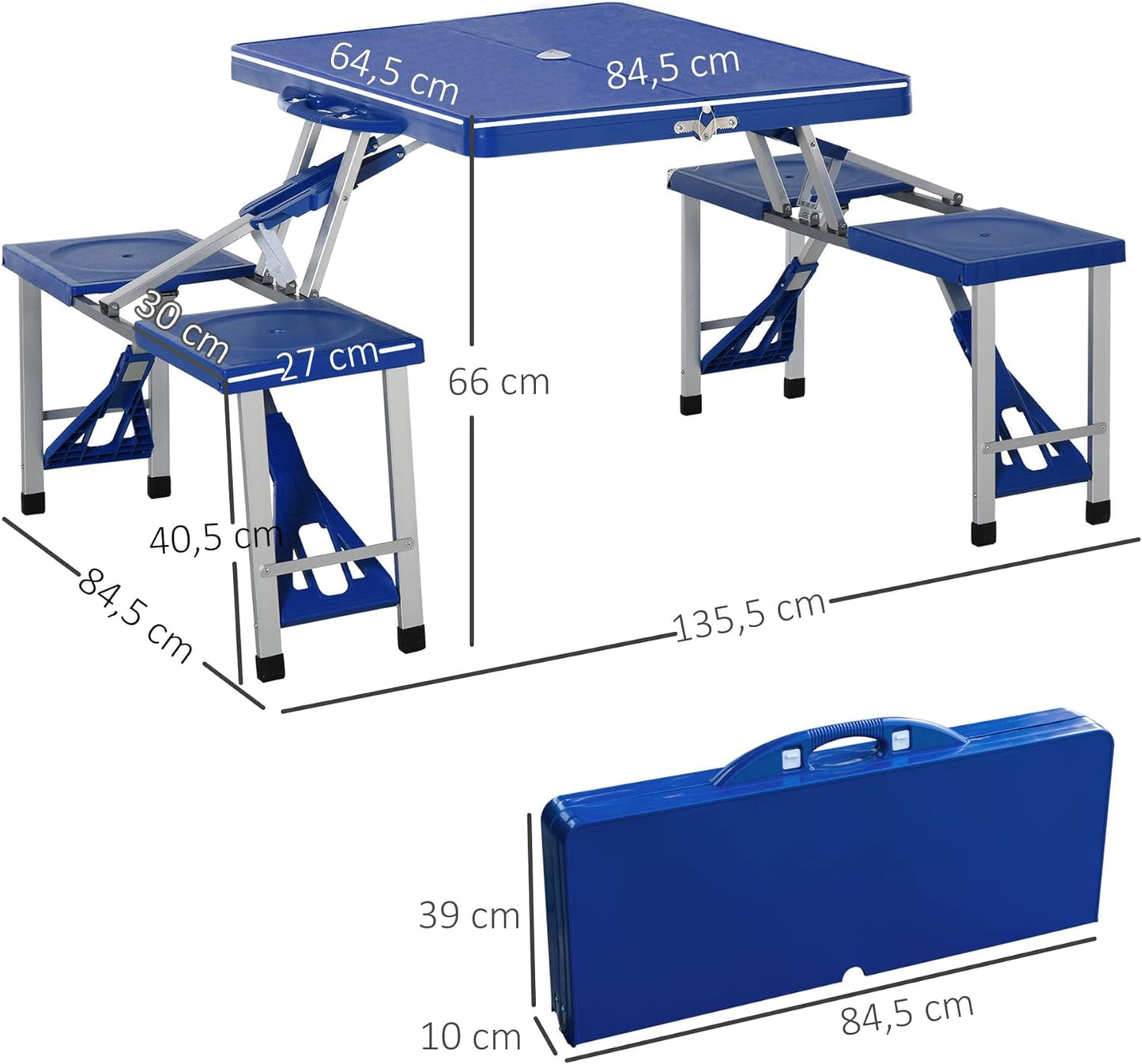 Mesa Plegable con 4 Asientos para Camping-  Mesa Maleta con Asientos Integrados FENGSEN