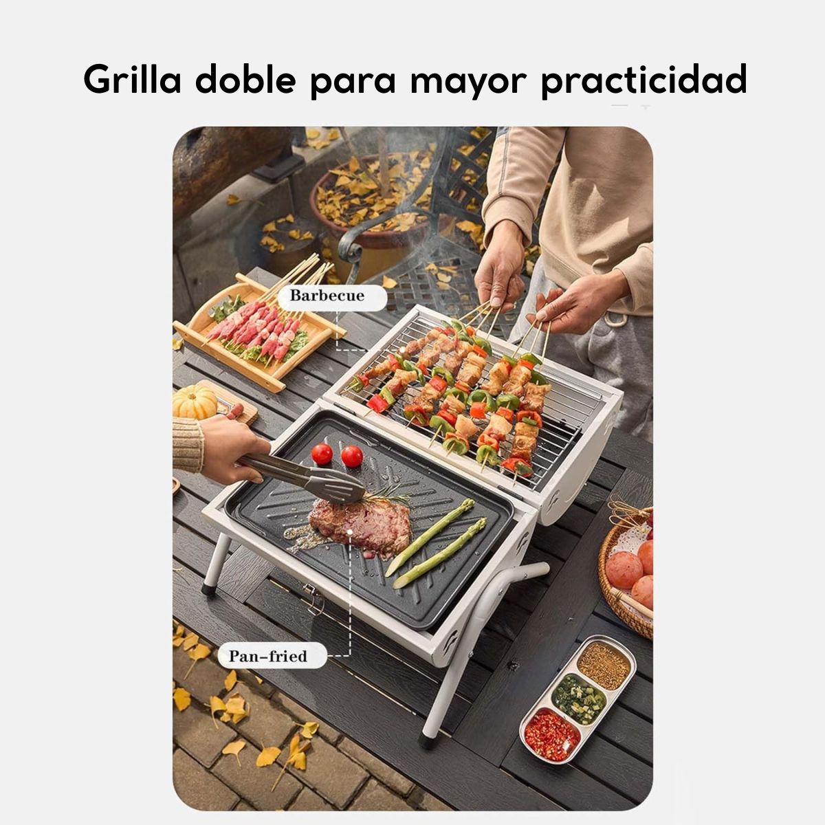 Parrilla de Carbón Portátil | Doble cara, plegable y perfecta para 3–5 personas