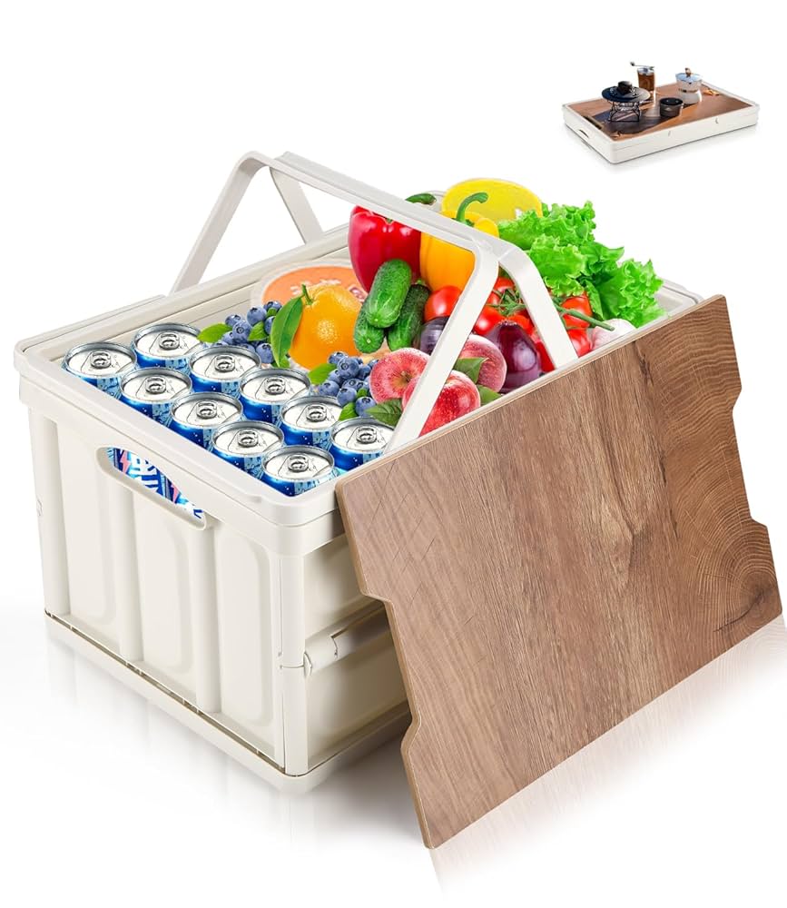 🧺 Cesta Plegable Multifuncional | Estilo Nórdico y Tapa de Madera 50lts