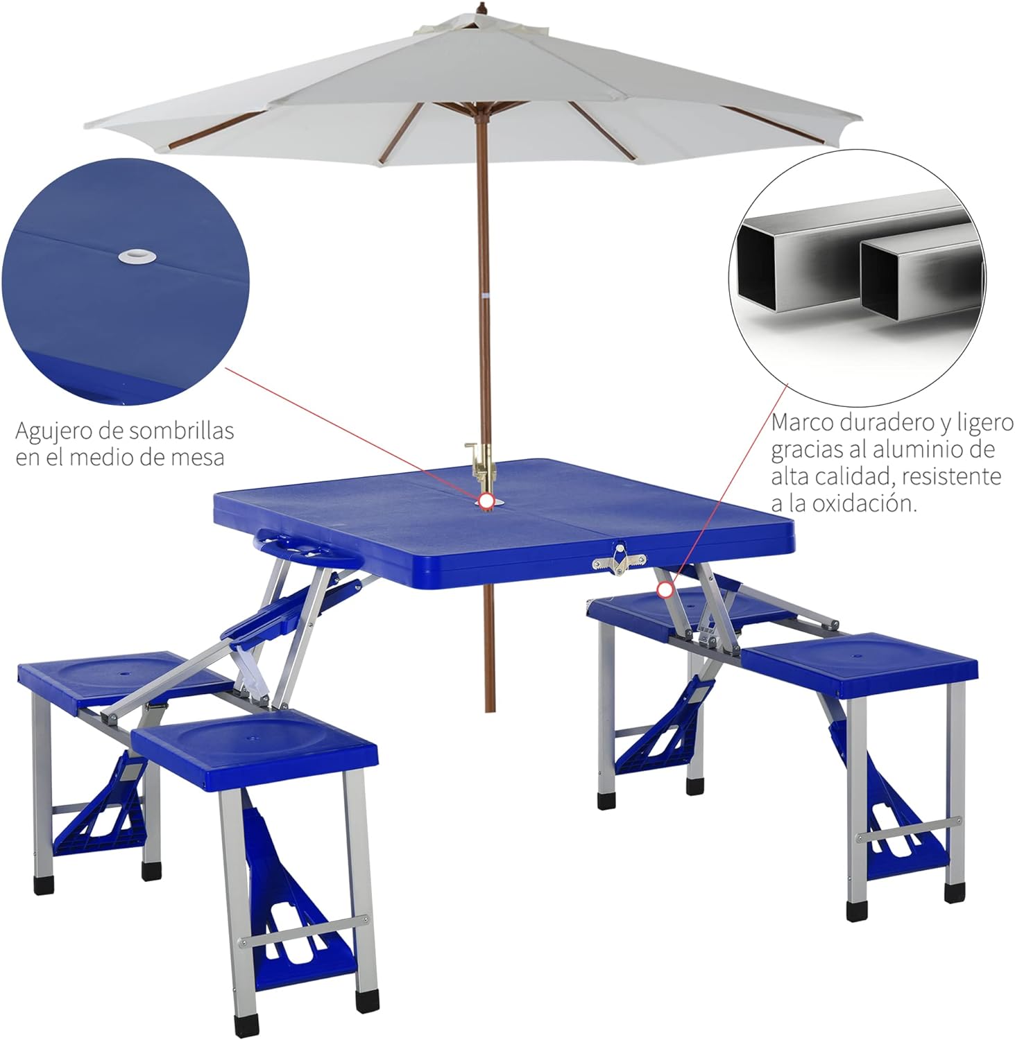 Mesa Plegable con 4 Asientos para Camping-  Mesa Maleta con Asientos Integrados FENGSEN
