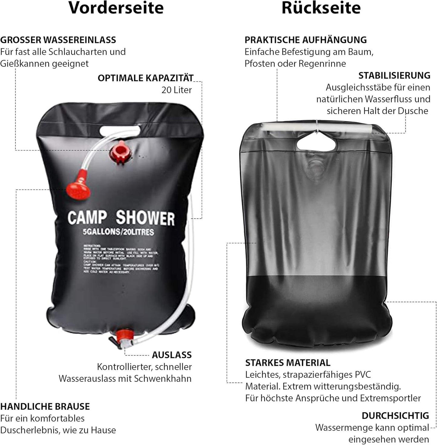 Bolsa de Ducha Solar 25 L – Plegable y Portátil para Camping