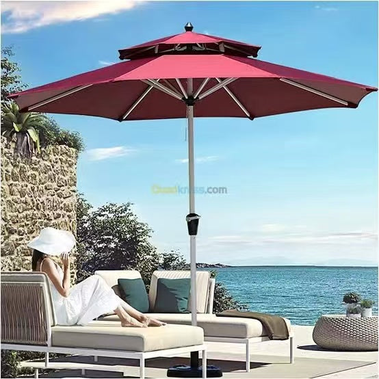 FENGSEN Sombrilla Playa Doble Techo con Manivela para Jardín y Terraza