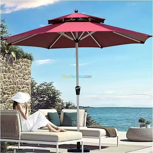 FENGSEN Sombrilla Playa Doble Techo con Manivela para Jardín y Terraza