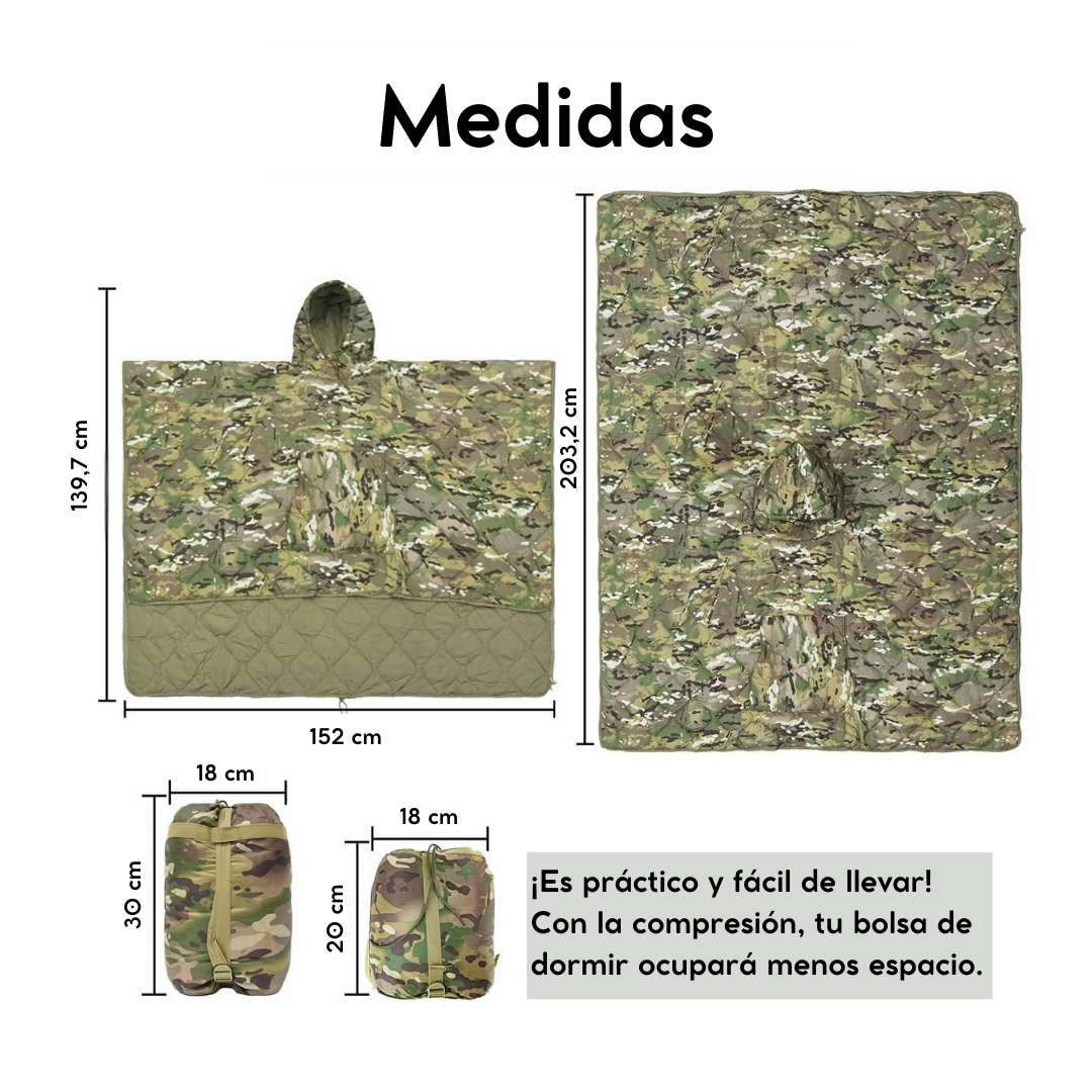 Poncho Táctico 2 en 1 | Capa Multifuncional y Saco de Dormir | Impermeable y Aislante FENGSEN