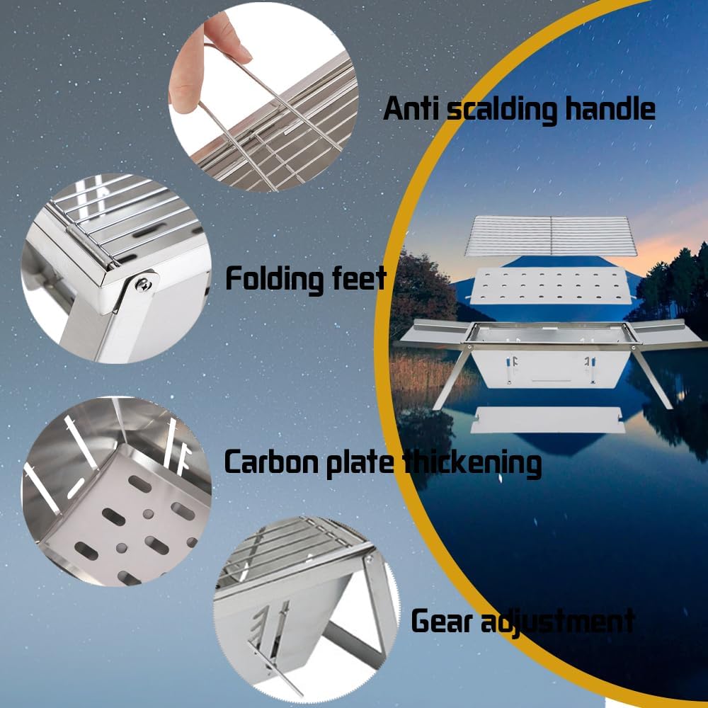 Barbacoa Portátil de Acero Inoxidable – Resistente y Plegable FENGSEN