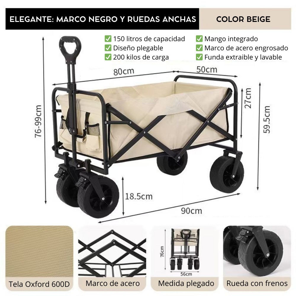 Carrito de Playa y Camping Plegable – Resistente e Impermeable FENGSEN