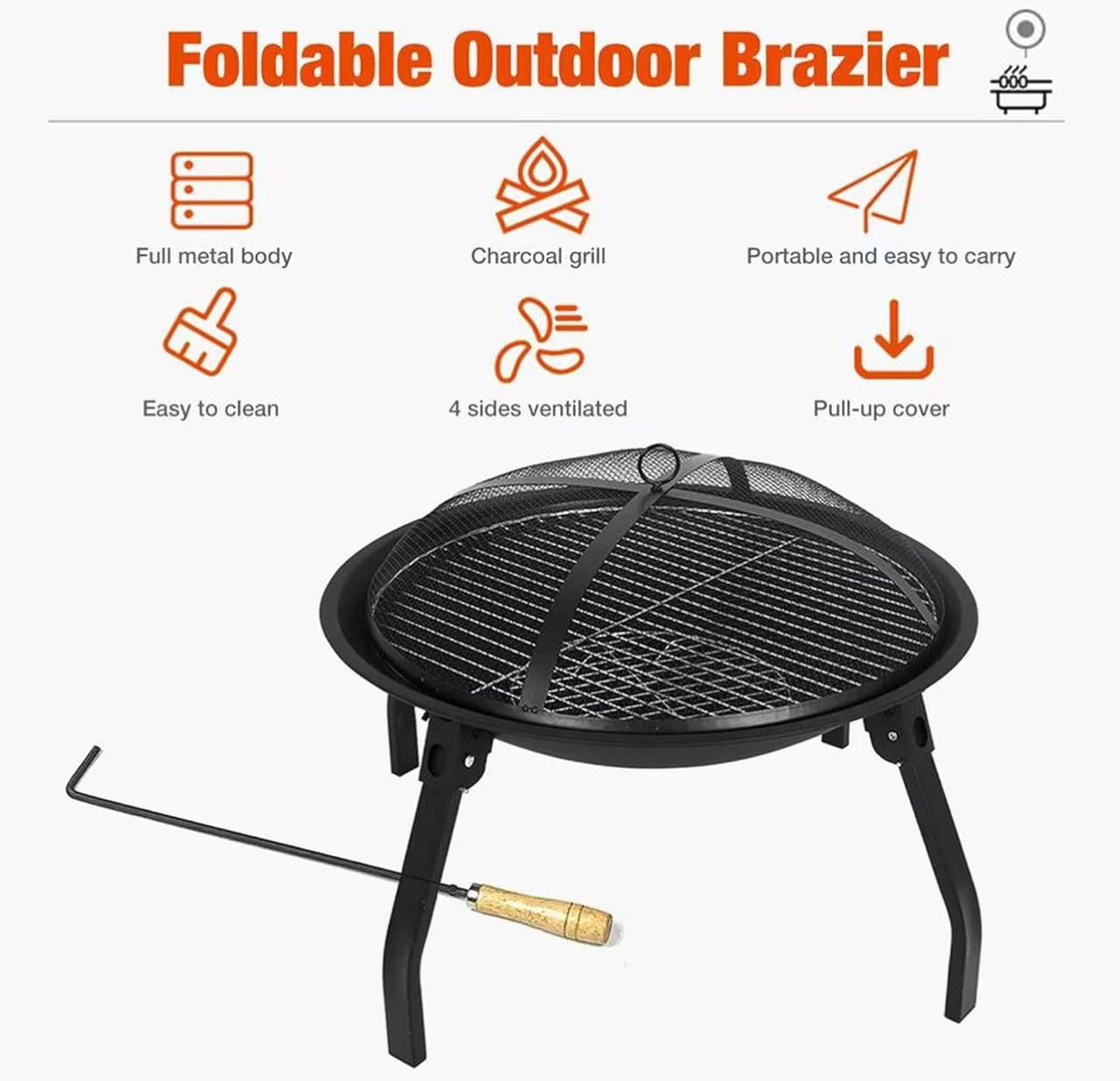 🔥 Brasero portátil de exterior con tapa de seguridad