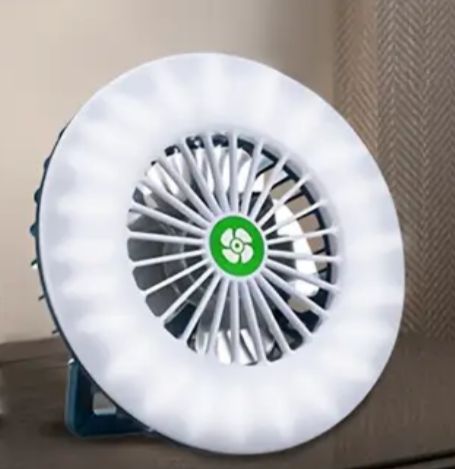 💨 Ventilador de Escritorio y Camping con Luz LED – 2 Velocidades y Soporte Ajustable