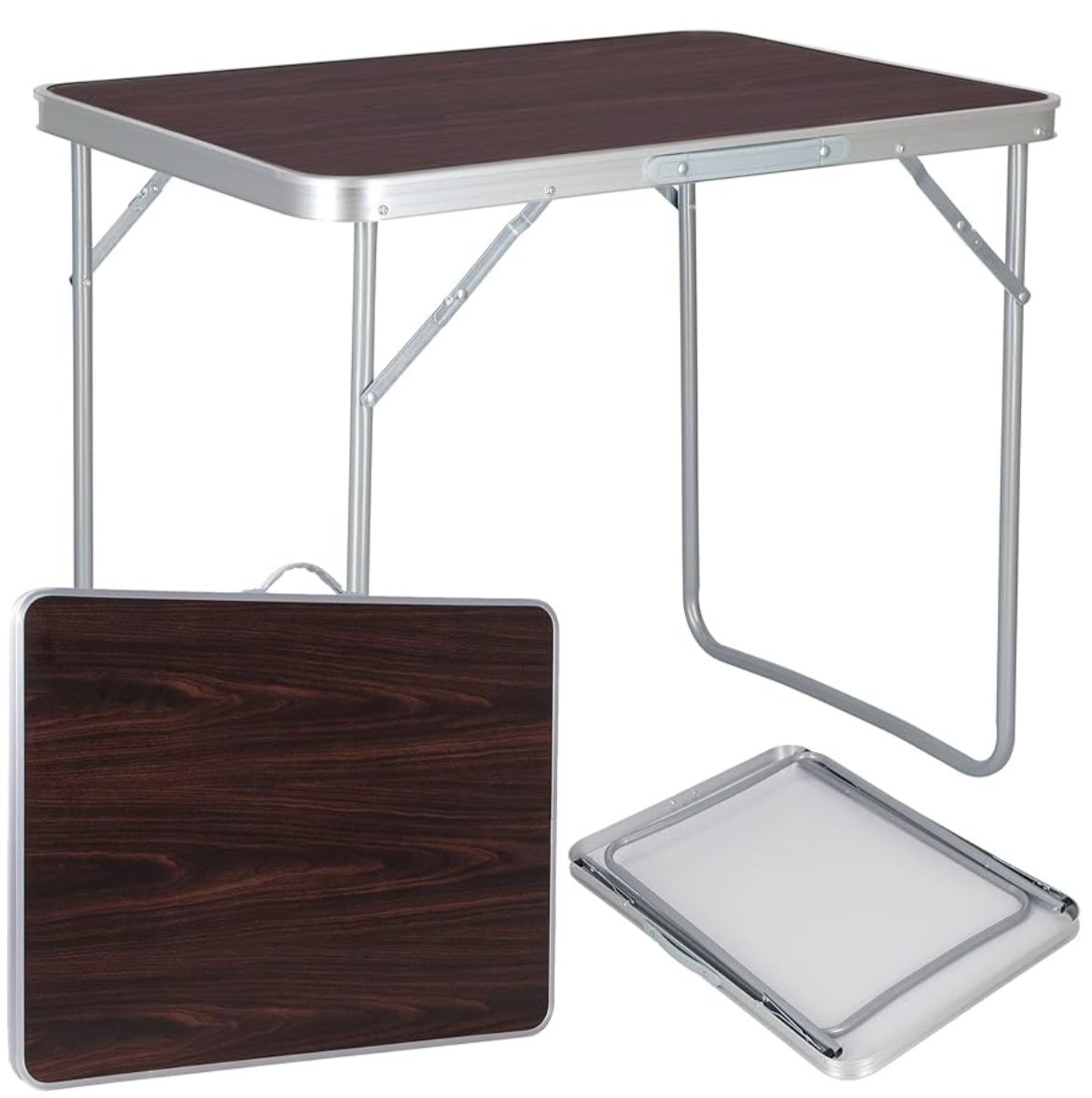 🪑 Mesa Plegable Marrón con Asa de Transporte