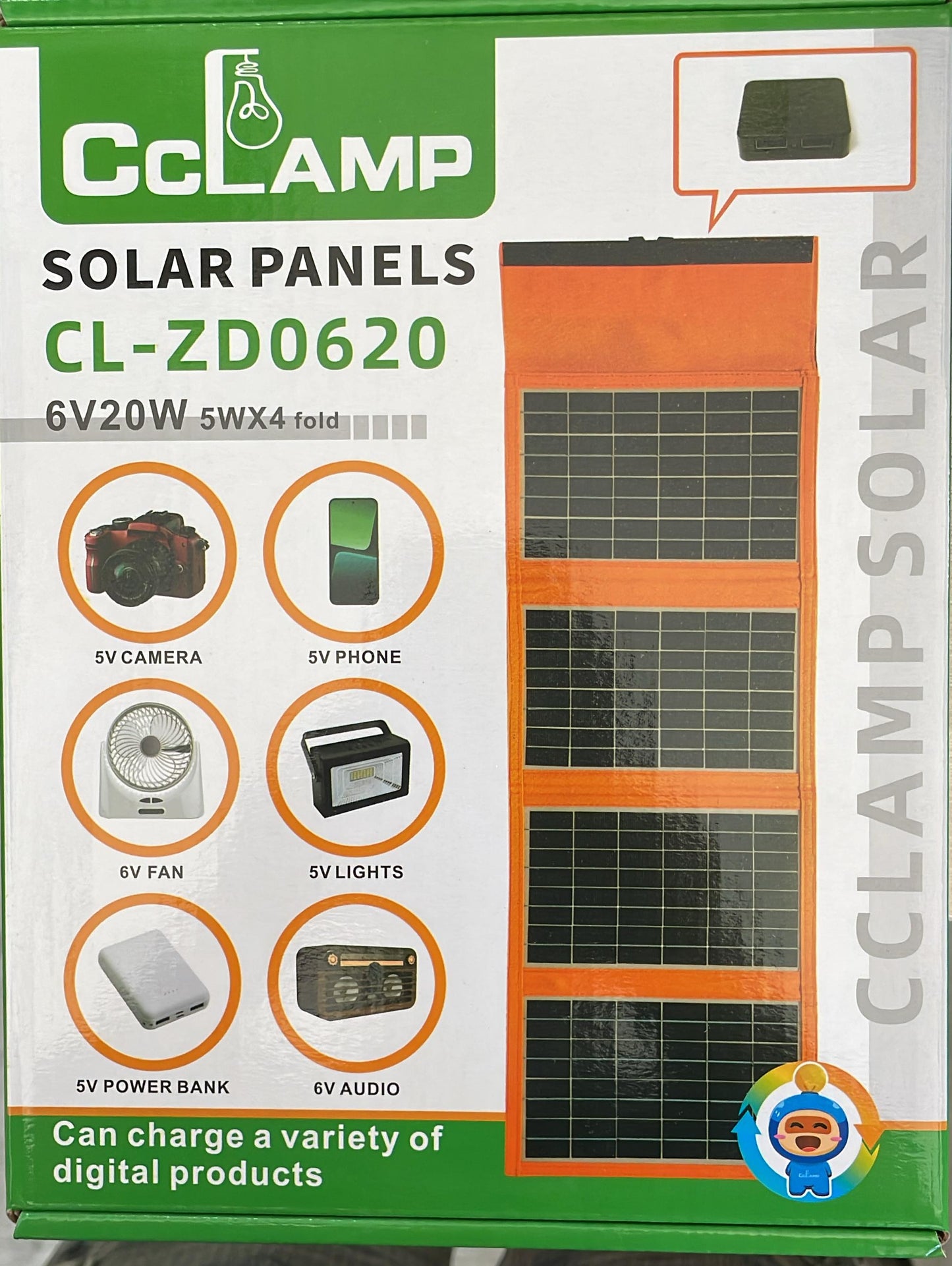 🌞 Panel Solar Portátil CCLAMP CL-ZD0620 – 20W