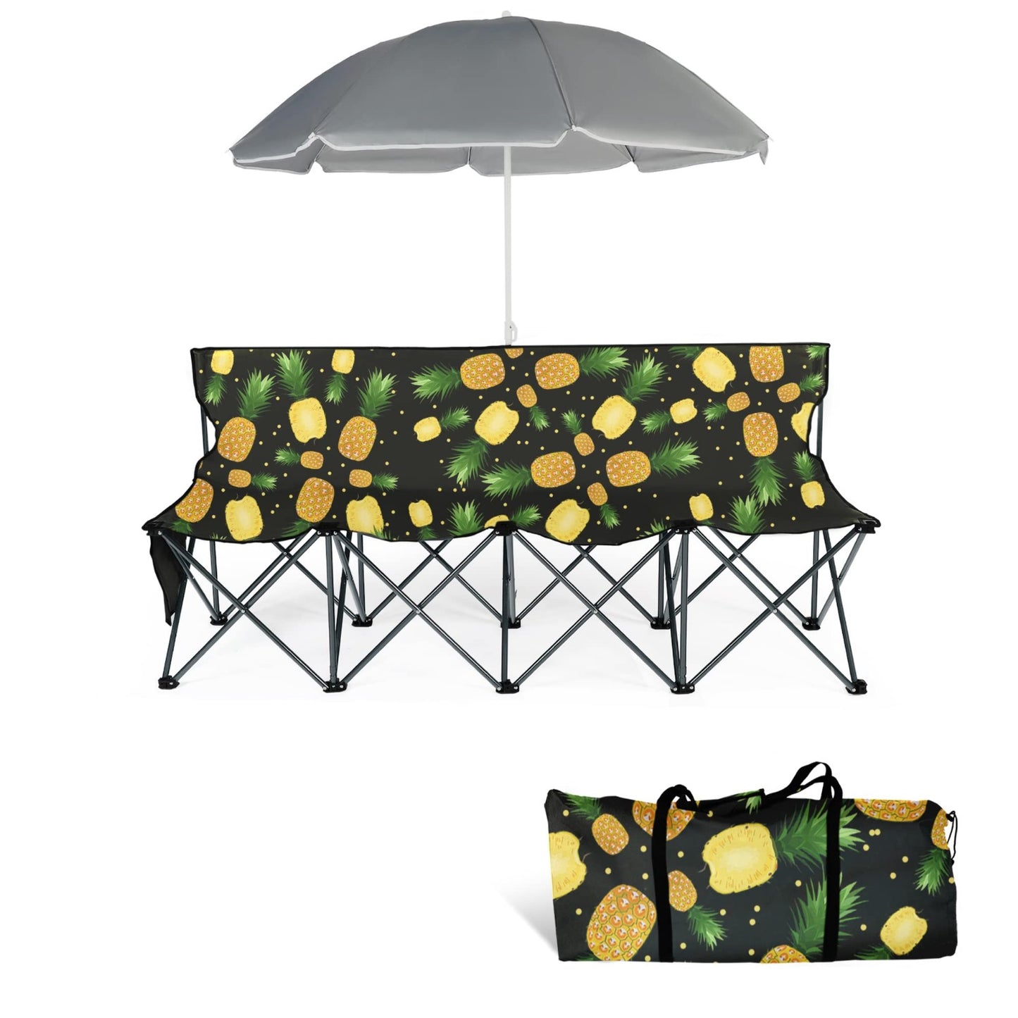 Silla Plegable Cuádruple con Sombrilla | Set Portátil para 4 Personas - Diseño Piñas