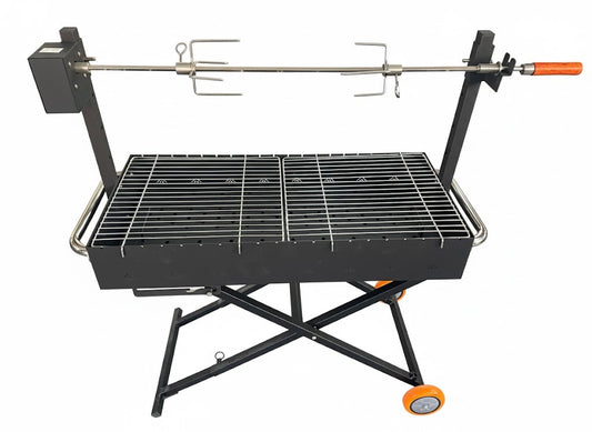 🔥 Parrilla BBQ Plegable con Asador Giratorio Eléctrico (Rotisserie)