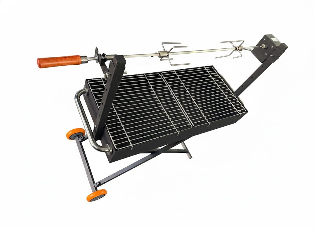 🔥 Parrilla BBQ Plegable con Asador Giratorio Eléctrico (Rotisserie)