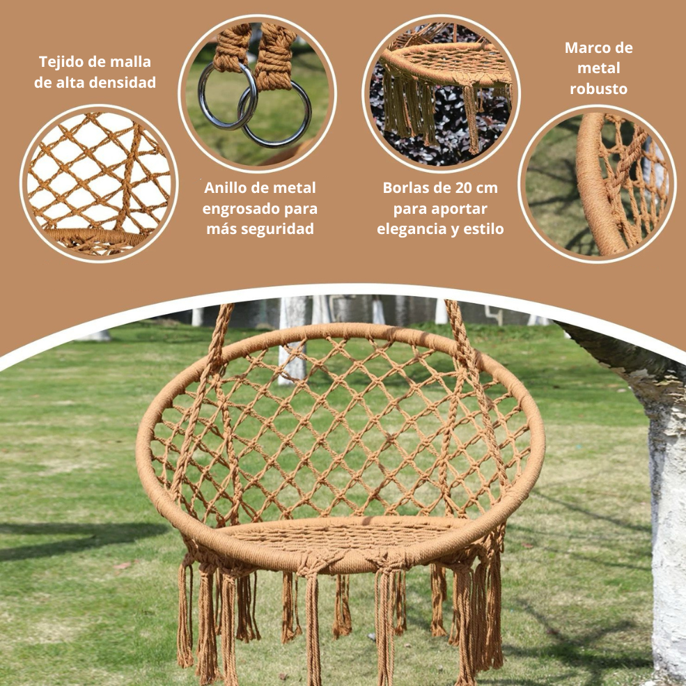Silla Colgante de Macramé – Diseño Boho, Ideal para Interiores y Exteriores FENGSEN