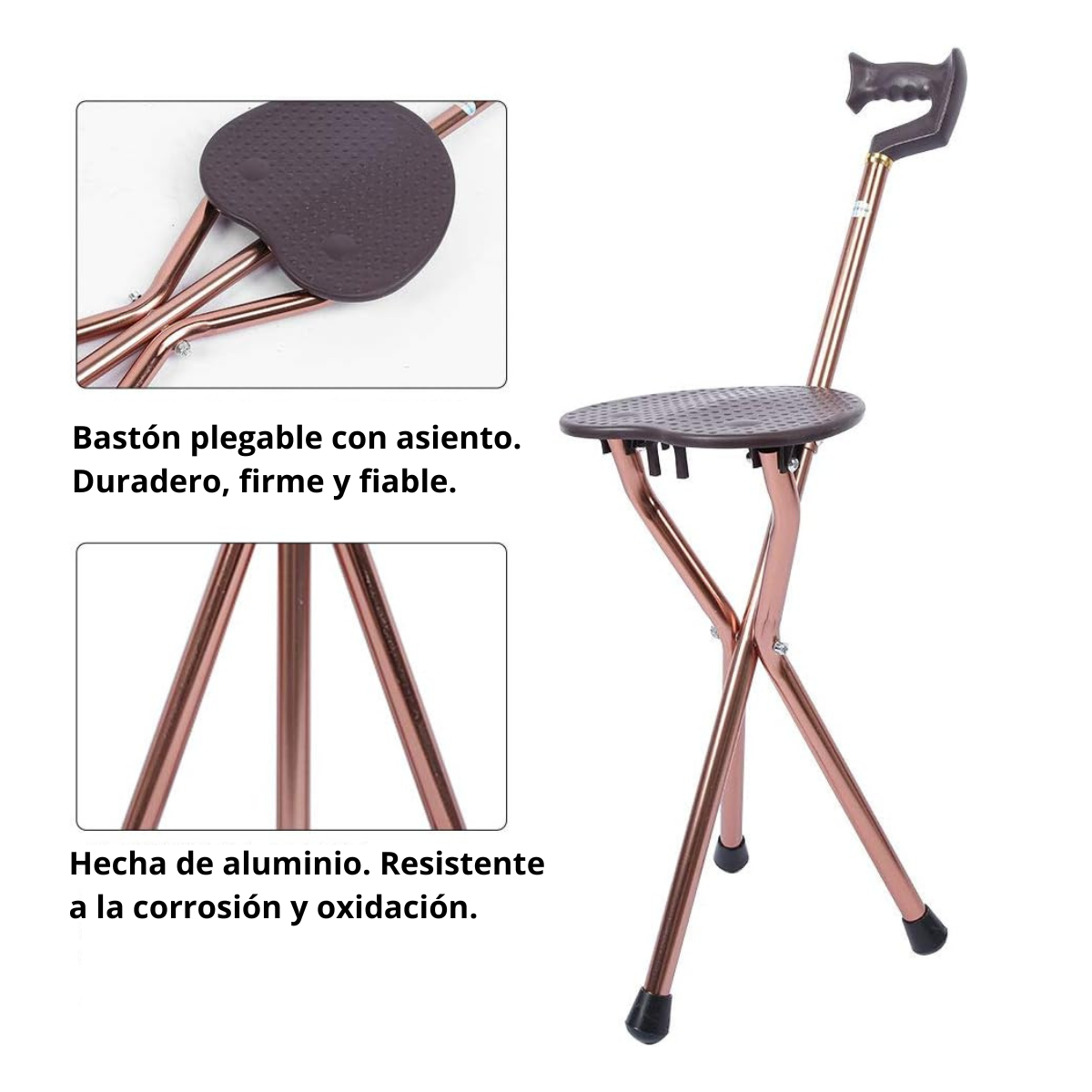 Asiento plegable con bastón: ligero, estable y perfecto para caminar, viajar o descansar en cualquier parte