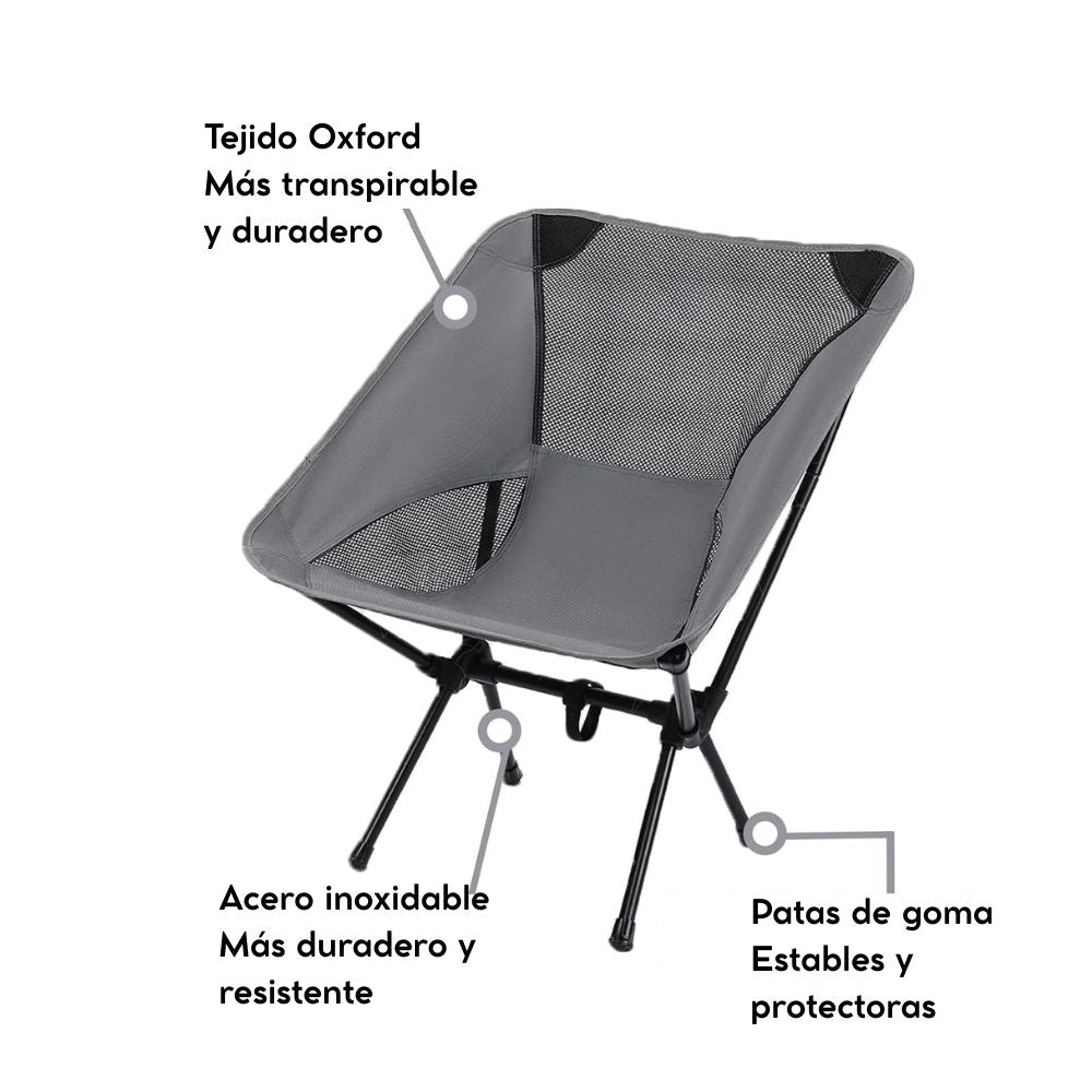 Silla plegable ultraligera con estructura de acero inoxidable y tejido Oxford transpirable