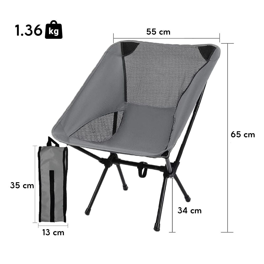 Silla plegable ultraligera con estructura de acero inoxidable y tejido Oxford transpirable