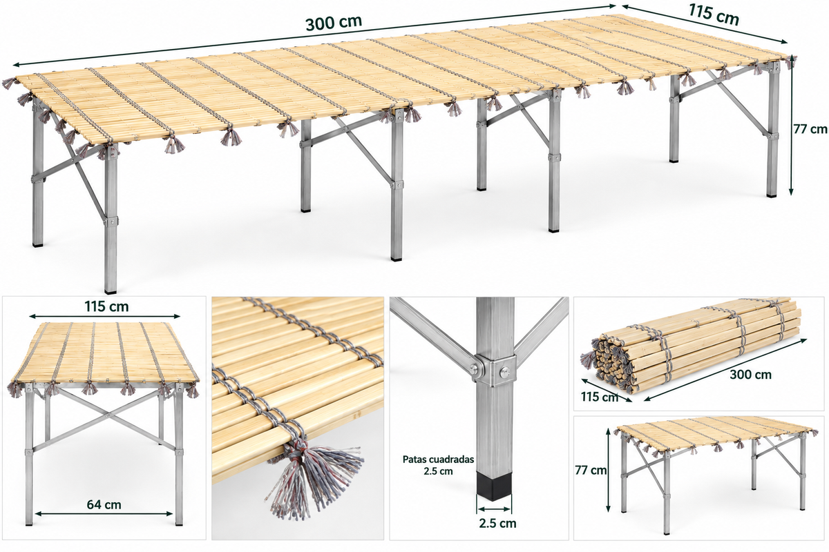 Mesa Plegable Extra Grande 300 × 115 cm – Ideal para Camping, Eventos y Reuniones, Mercadillo