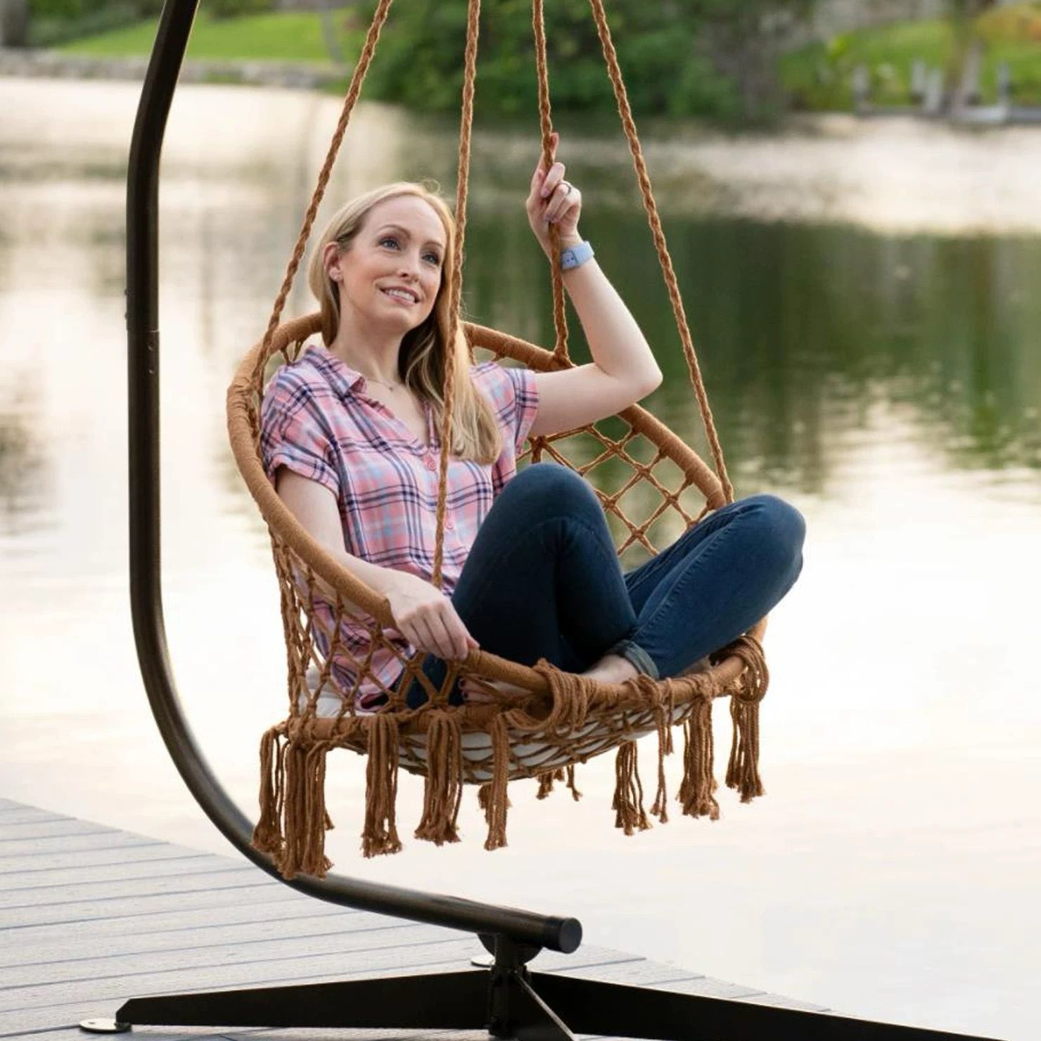 Silla Colgante de Macramé – Diseño Boho, Ideal para Interiores y Exteriores FENGSEN